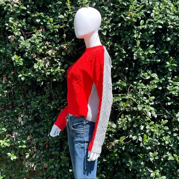 NWT Colorblack Cableknit Scarlet & Heather Grey Crew Neck Sweater - Picture 7 of 9